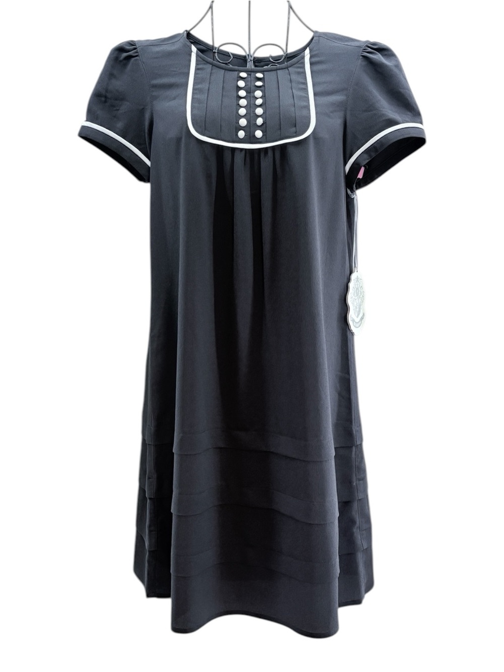 NEW BB Dakota Charcoal Shift Mini Dress Pleated Bib Front Size Small
